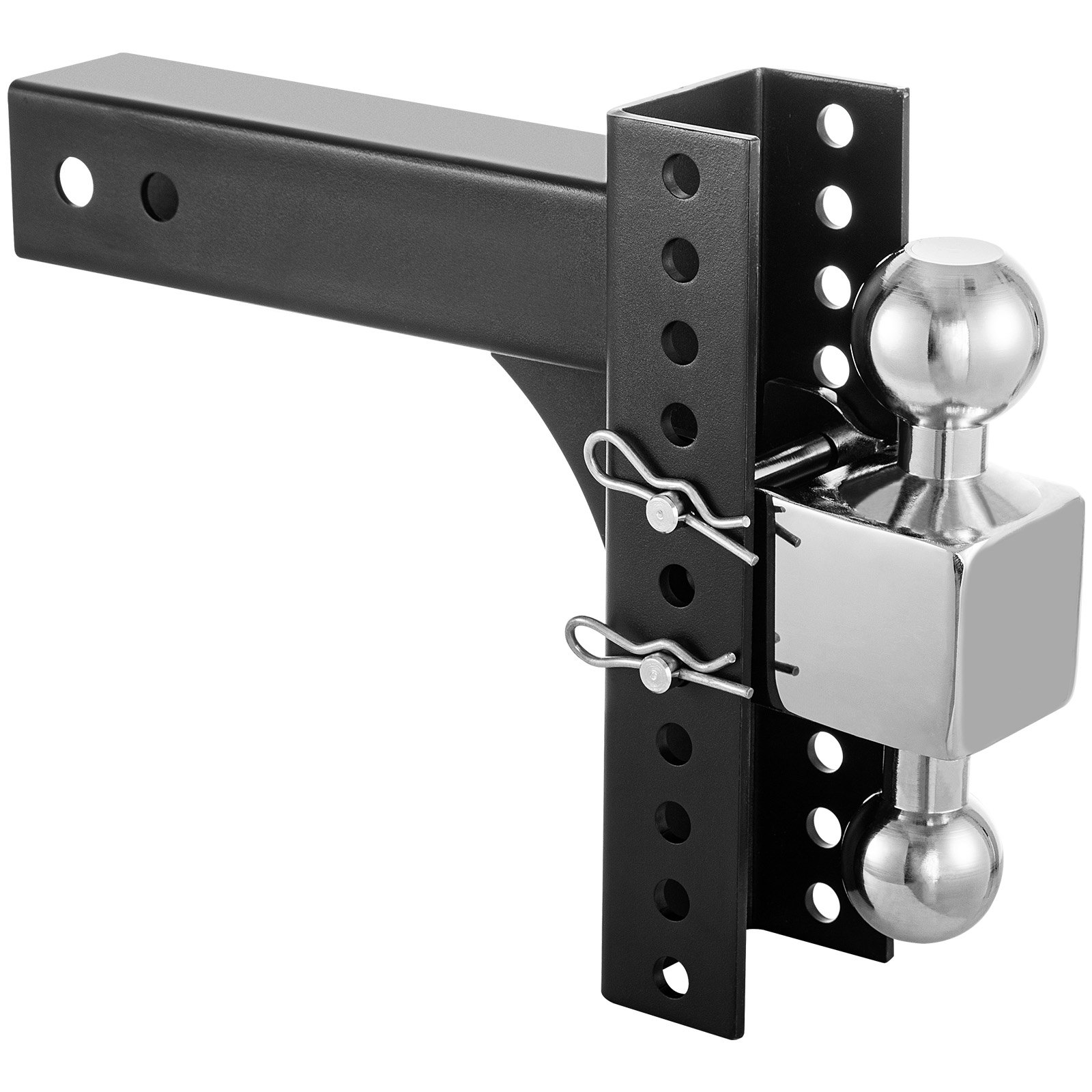 VEVOR Verstellbare Anhängerkupplung, 20,3 cm Höhe und Fall, Kugelhalterung, 6,3 cm Empfänger, massives Rohr, 10 kg Bewertung, 5,1 cm und 6,4 cm Edelstahlkugeln mit Schlüsselschloss, für Automobil-LKWs