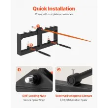 VEVOR Frontladerzinken 725kg Tragfähigkeit Ballenzinken Ballenspieß Ballentransportgabel mit einem Spieß & zwei stabilisierenden Spießen Schwerlastzinken kompatibel mit Kompaktladern & Traktoren