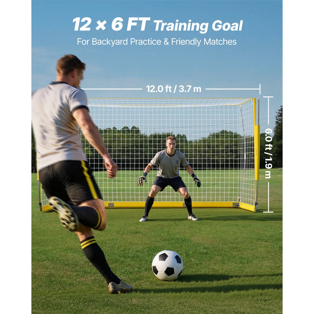 VEVOR Tragbares Fußballtor Soccertor Fußballnetz 3,66 x 1,83 m für den Garten, großes Übungsfußballnetz Trainingstor-Set mit Stahl-Glasfaserstruktur, Allwetter-Fußballtore mit Tragetasche, Gelb