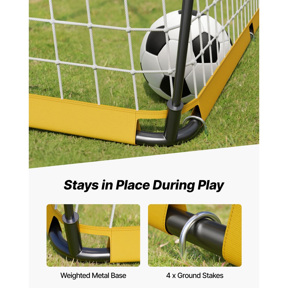 VEVOR Tragbares Fußballtor Soccertor Fußballnetz 3,66 x 1,83 m für den Garten, großes Übungsfußballnetz Trainingstor-Set mit Stahl-Glasfaserstruktur, Allwetter-Fußballtore mit Tragetasche, Gelb