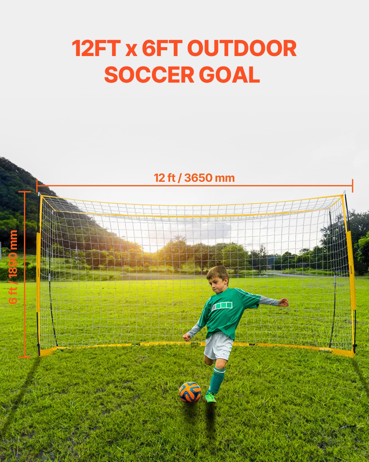 VEVOR Portable Football Goal Soccer Goal Football Net 3.66 x 1.83 m for the Garden, Large Practice Football Net Training Goal Set with Steel-Fiberglass Structure, All-Weather Football Goals with Carrying Bag, Yellow