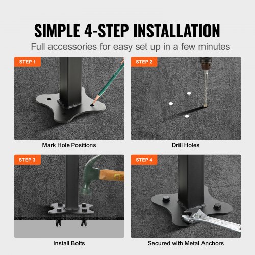 VIVOSUN 2er-Pack Outdoor-Treppenhandlauf – 4-stufig, Verstellbar 0-45°, Für Betonstufen & Veranden, Schwarz, Pulverbeschichtet