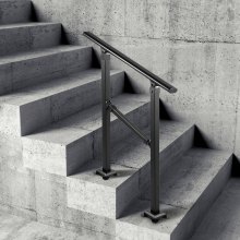 VEVOR Treppengeländer Outdoor Passt für 0-2 Schritt übergang Schmiedeeisen Handlauf Einstellbar Außen Treppengeländer Handläufe für Beton Stufen mit Installationssatz Mattschwarz Outdoor Handlauf