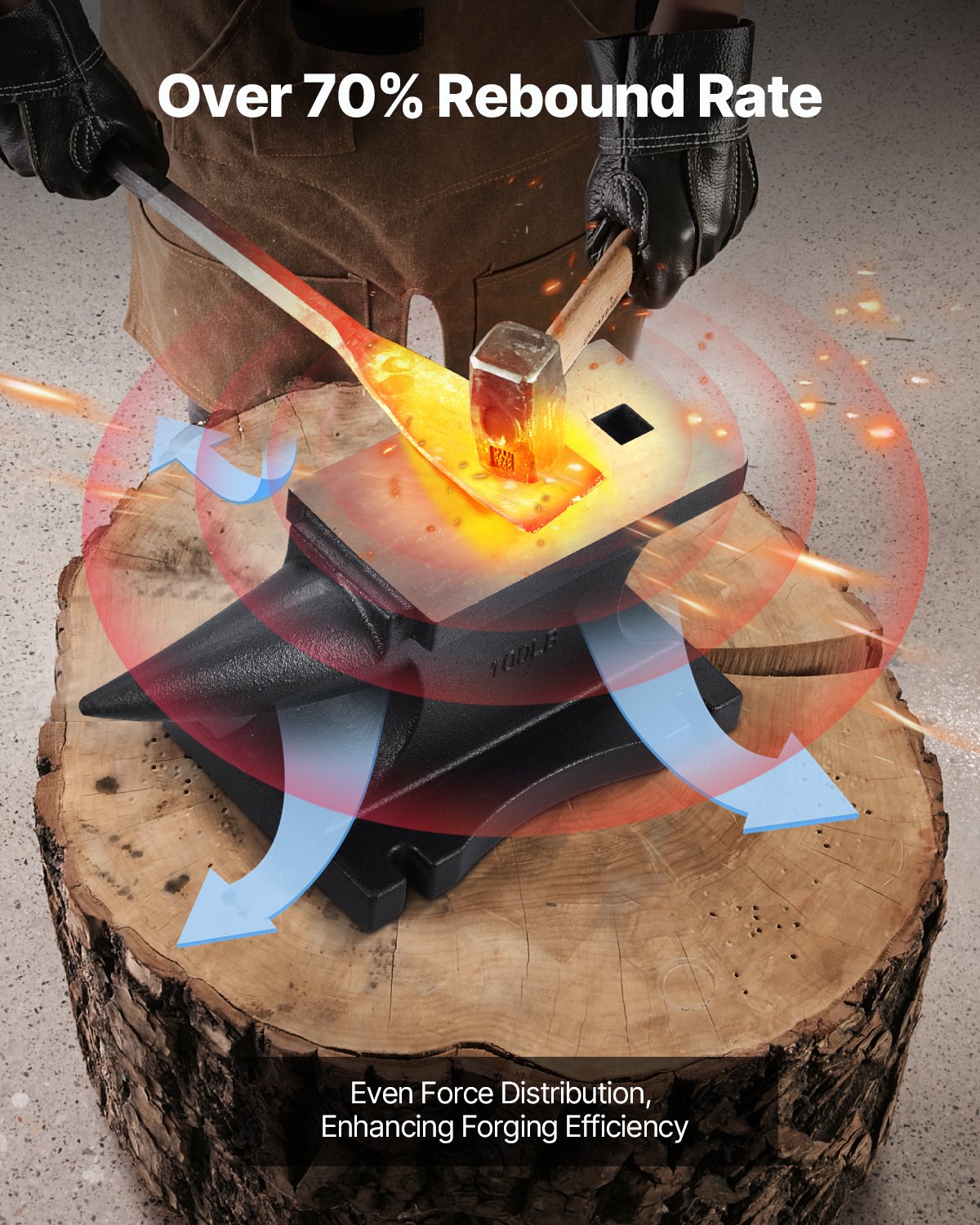 VEVOR Amboss aus Gusseisen, 45 kg Einzelhornamboss, mit 255 x 140 mm Arbeitsplatte & stabiler Basis, robuster Rundhornamboss mit hoher Härte, zum Formen Biegen Verdrehen Schwarz