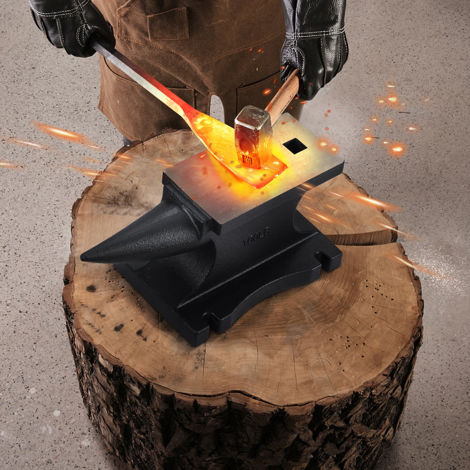 VEVOR Amboss aus Gusseisen, 45 kg Einzelhornamboss, mit 255 x 140 mm Arbeitsplatte & stabiler Basis, robuster Rundhornamboss mit hoher Härte, zum Formen Biegen Verdrehen Schwarz