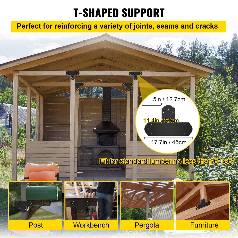 VEVOR 8 Stk. Dekorativer Verbinder aus PulverbeschichteteM Kohlenstoffstahl Flachverbinder 45x29cm(LxH) Holzverbinder Lochwinkel für 15x15cm Holzstück Ideal für Reparatur von Dächern Pergolen Haus