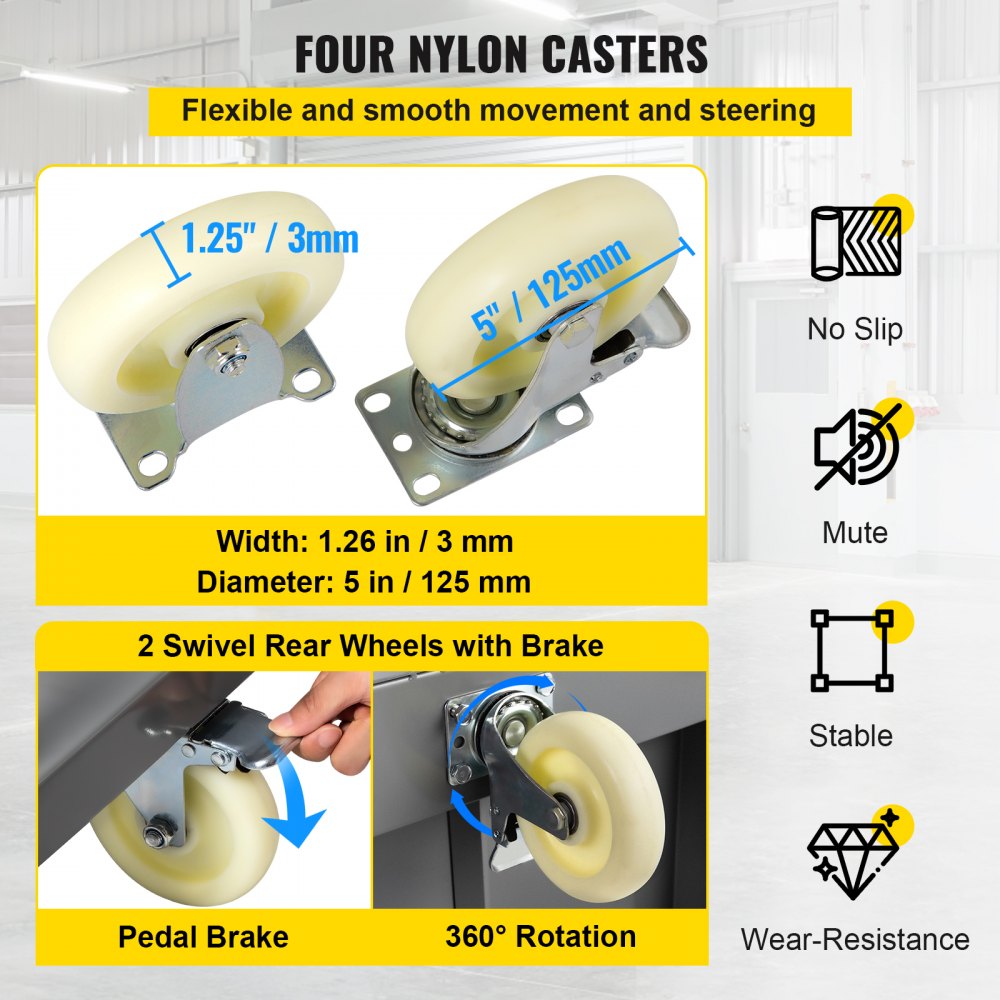 VEVOR platform trolley, 907 kg load capacity, transport trolley, 125 mm wheel diameter, warehouse trolley, loading area 1200 x 610 mm, foldable, parcel trolley with anti-slip coating, metal transport cart
