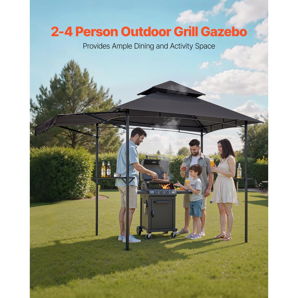 VEVOR Grillpavillon, 2430x1500x500mm, Grillüberdachung für Außengrill, 2-stufige BBQ-Gazebo-Überdachung, Doppeldach Gartenpavillon mit zusätzlicher Markise, für Terrasse, Hof & Garten