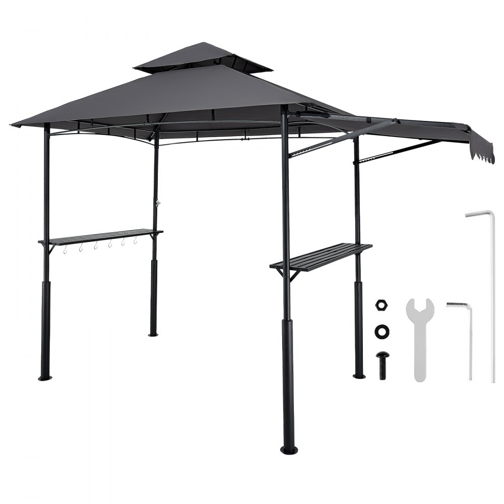 VEVOR Grillpavillon, 2430x1500x500mm, Grillüberdachung für Außengrill, 2-stufige BBQ-Gazebo-Überdachung, Doppeldach Gartenpavillon mit zusätzlicher Markise, für Terrasse, Hof & Garten