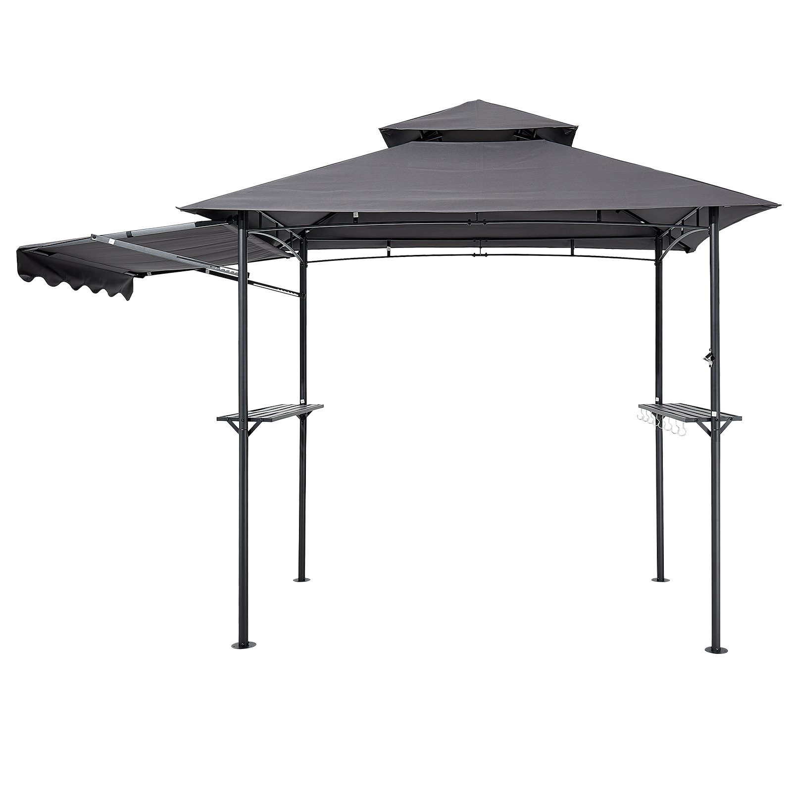 VEVOR Grillpavillon, 2430x1500x500mm, Grillüberdachung für Außengrill, 2-stufige BBQ-Gazebo-Überdachung, Doppeldach Gartenpavillon mit zusätzlicher Markise, für Terrasse, Hof & Garten