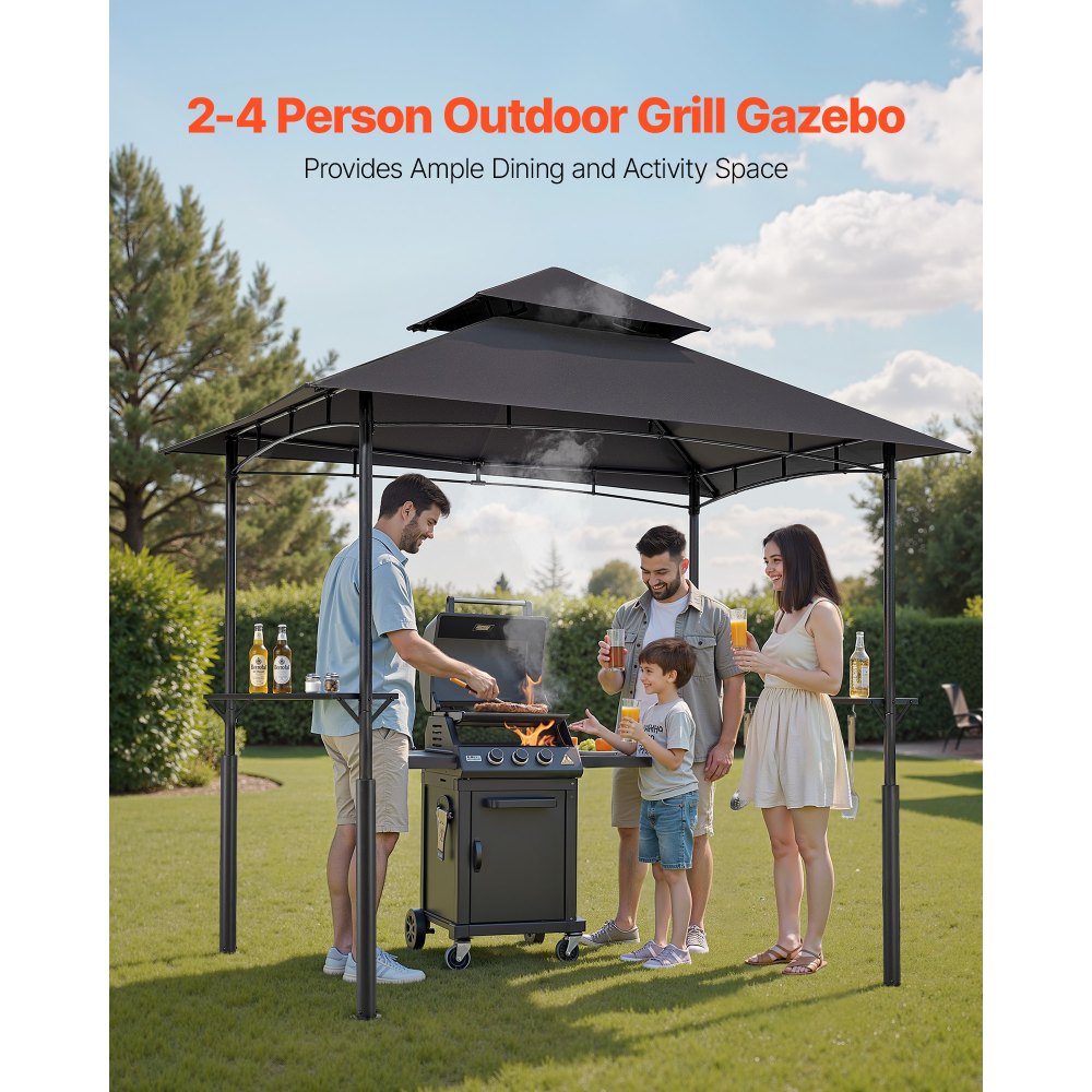 VEVOR Grillpavillon, 2430x1500x500 mm, Grillüberdachung für Außengrill, 2-stufige BBQ-Gazebo-Überdachung, Doppeldach Gartenpavillon mit verstärkten Stützbeinen, für Terrasse, Hinterhof & Garten