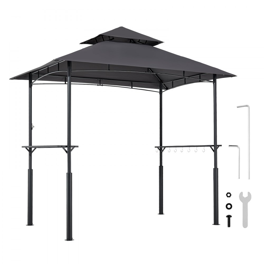 VEVOR Grillpavillon, 2430x1500x500 mm, Grillüberdachung für Außengrill, 2-stufige BBQ-Gazebo-Überdachung, Doppeldach Gartenpavillon mit verstärkten Stützbeinen, für Terrasse, Hinterhof & Garten
