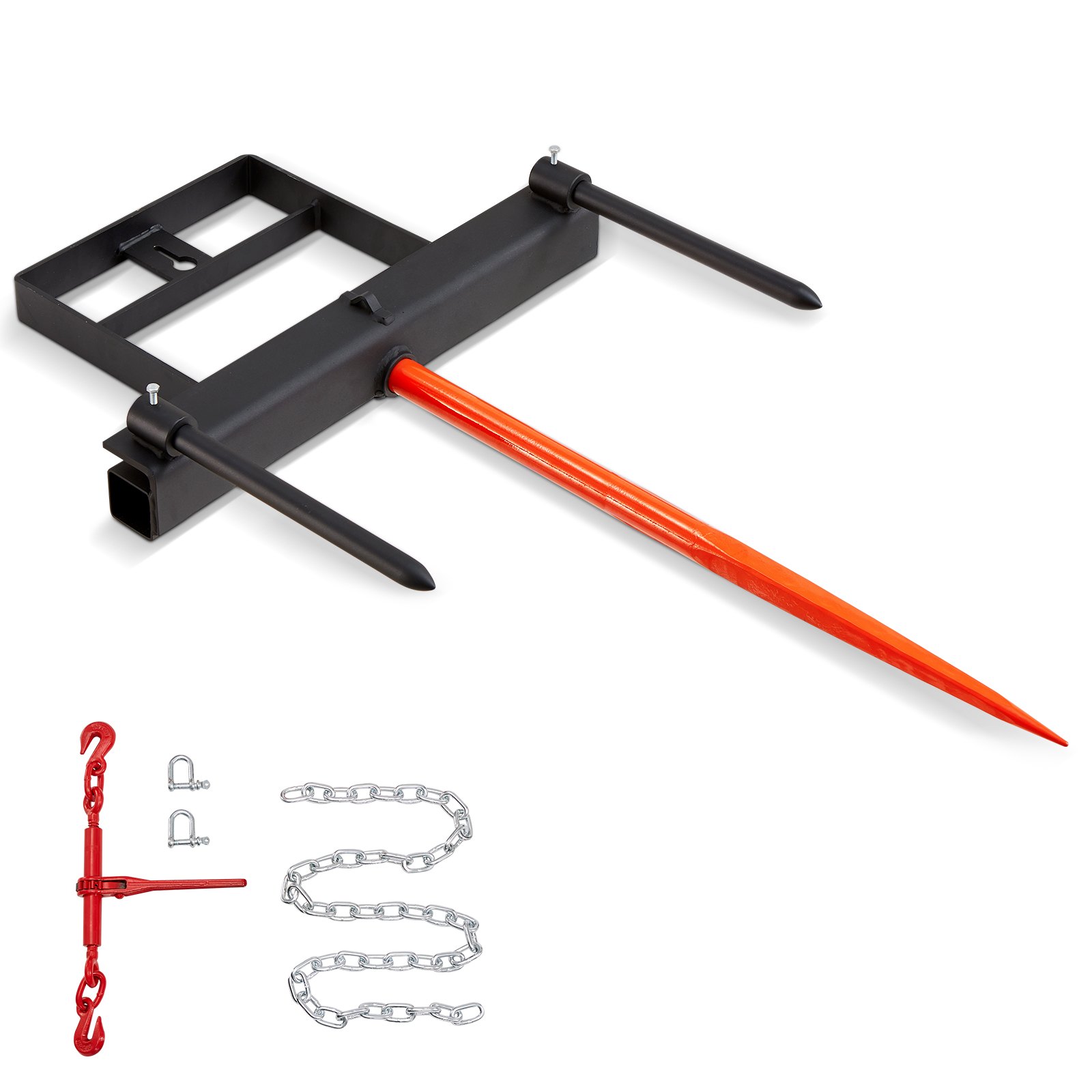 VEVOR Frontladerzinken 725 kg Tragfähigkeit Ballenzinken Ballenspieß Ballentransportgabel mit einem Spieß (ca. 1 m) & zwei stabilisierenden Stangen (ca. 44 cm) kompatibel mit Kompaktladern & Traktoren