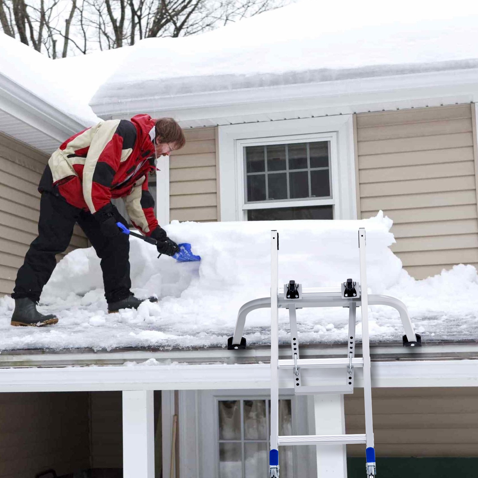 VEVOR Leiterstabilisator, 2-in-1-Abstandshalterhaken für Verlängerungswandleitern, Zubehör für Dachfirstleitern horizontal/vertikal, T-Stange mit Stahl-Gummi-Griff, schneller Zugang zu steilen Dächern