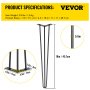 VEVOR 18 Zoll 45,7 cm Haarnadel Tischbein Hairpin Leg Kohlenstoffstahl, Tischbeine Metall Schwarz 4 Stücke, Möbelfüße Verstellbar Austauschbare DIY, Hairpin Tischbeine 3 Pfosten, mit 4 Gummibodenfüße