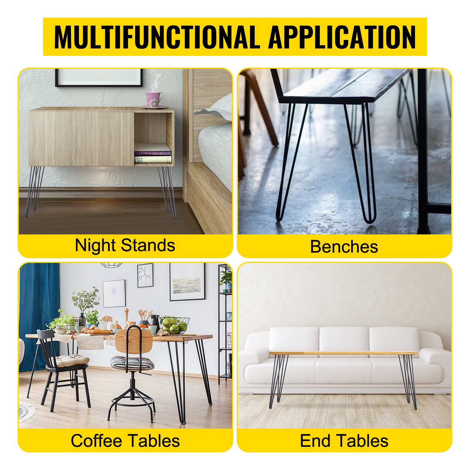 VEVOR Tischbein Metall 76,2 cm Tischgestell Metall Schwarz 4 Stück Haarnadel Bein Kohlenstoffstahl mit 4 Gummibodenfüße Haarnadel