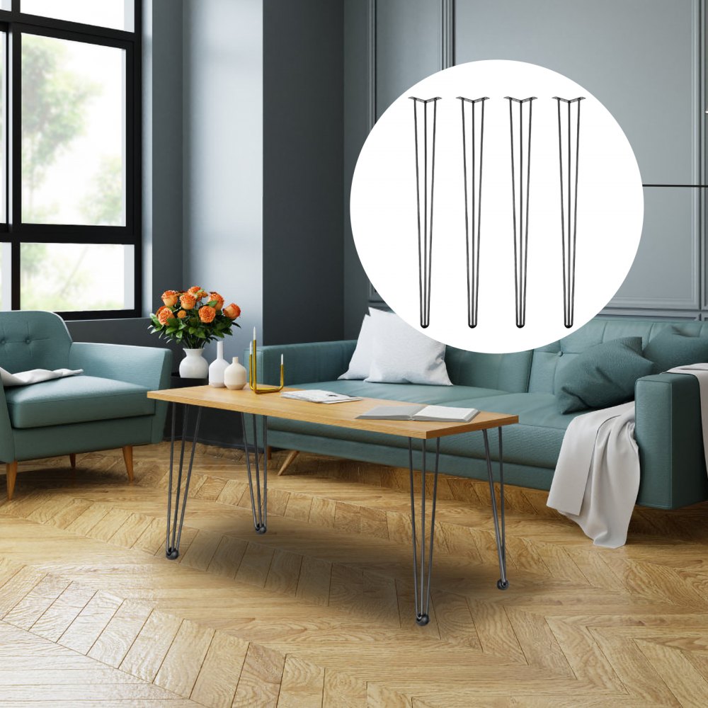 VEVOR Tischbeine Metall Schwarz Haarnadel Tischbein 91,5 cm 4 Stücke Tischfüße verstellbar austauschbare Diy Hairpin Tischgestelle 3 Pfosten