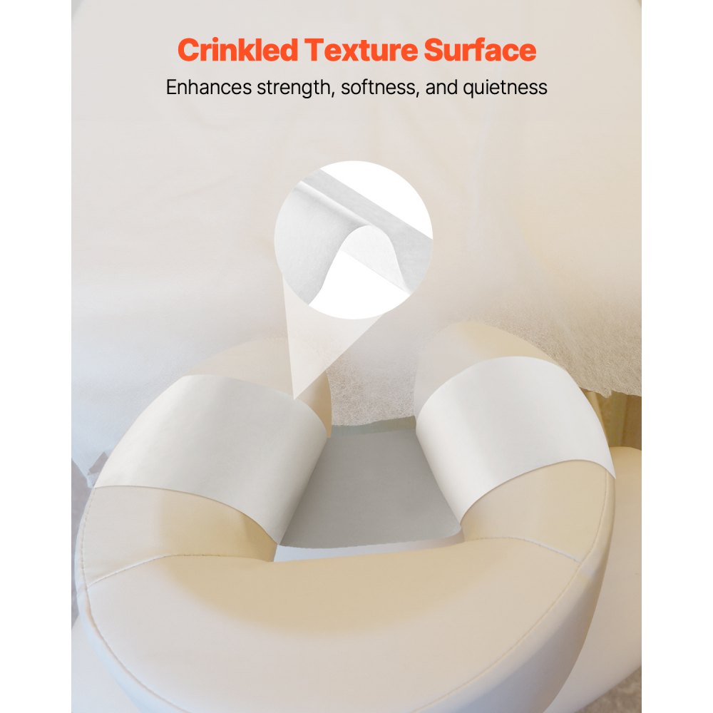 VEVOR Disposable Face Pillow & Massage Table Covers, 25 Packs 216 mm x 38.1 m, with Crepe Paper, Headrest Paper, Ideal for Massage, Examination & Chiropractic Tables, White