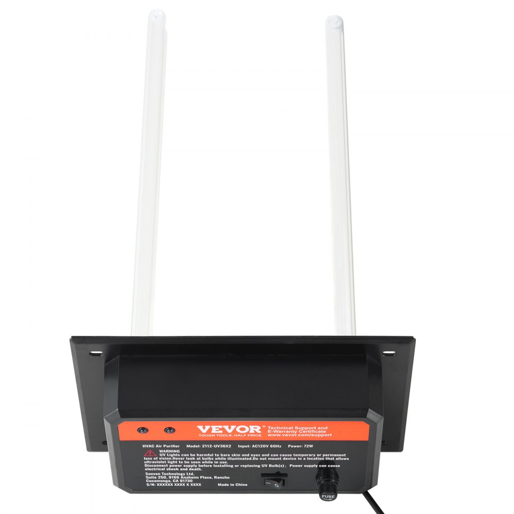 VEVOR HVAC-Luftreiniger für das ganze Haus, 72 W, 258 mm, UV-UVC-Licht im Kanal für Klimaanlagenkanäle, Luftwäscher mit 2 Ersatzbirnen, HVAC-UV-Lampen , Air-Purifier für Klimaanlagen