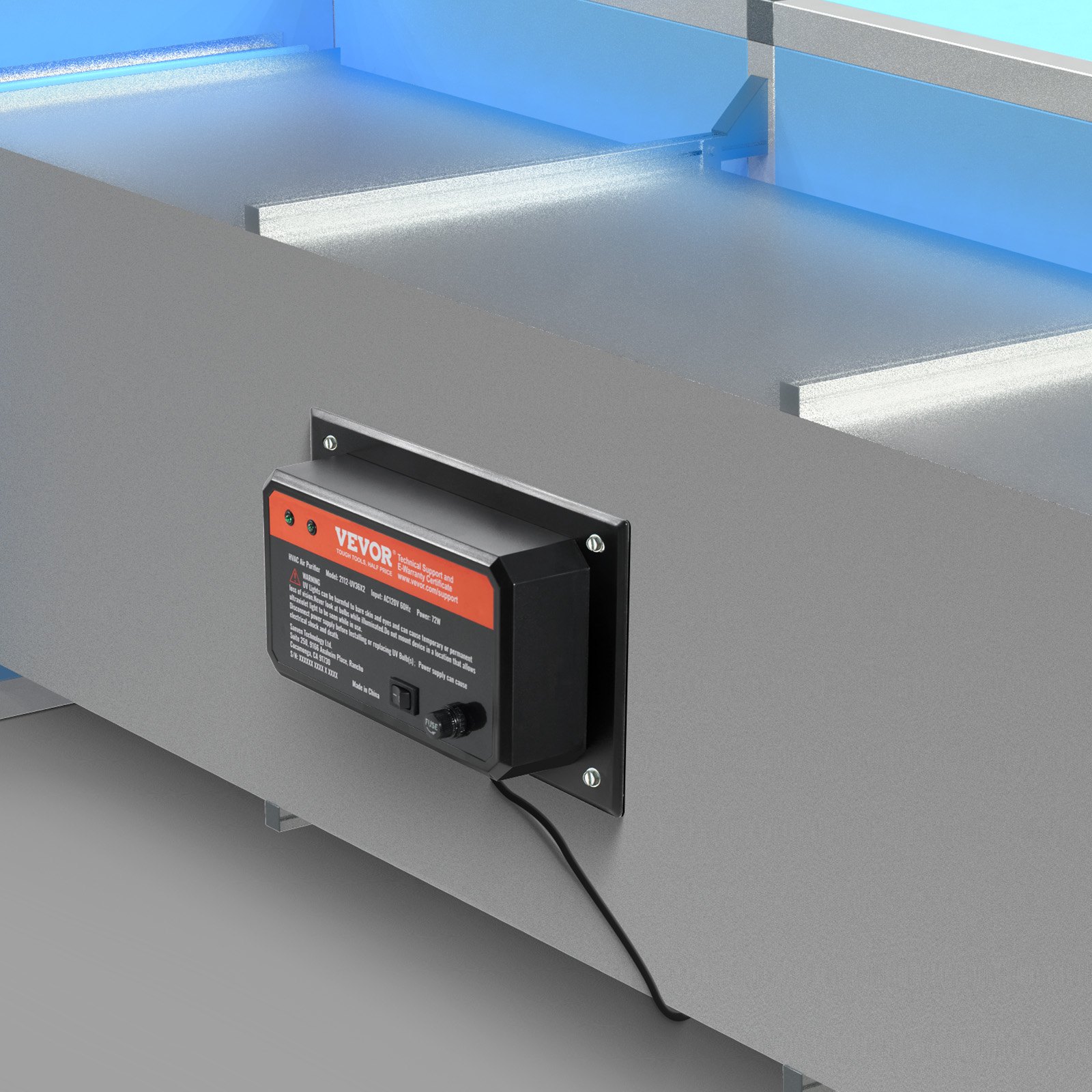 VEVOR HVAC-Luftreiniger für das ganze Haus, 72 W, 258 mm, UV-UVC-Licht im Kanal für Klimaanlagenkanäle, Luftwäscher mit 2 Ersatzbirnen, HVAC-UV-Lampen , Air-Purifier für Klimaanlagen