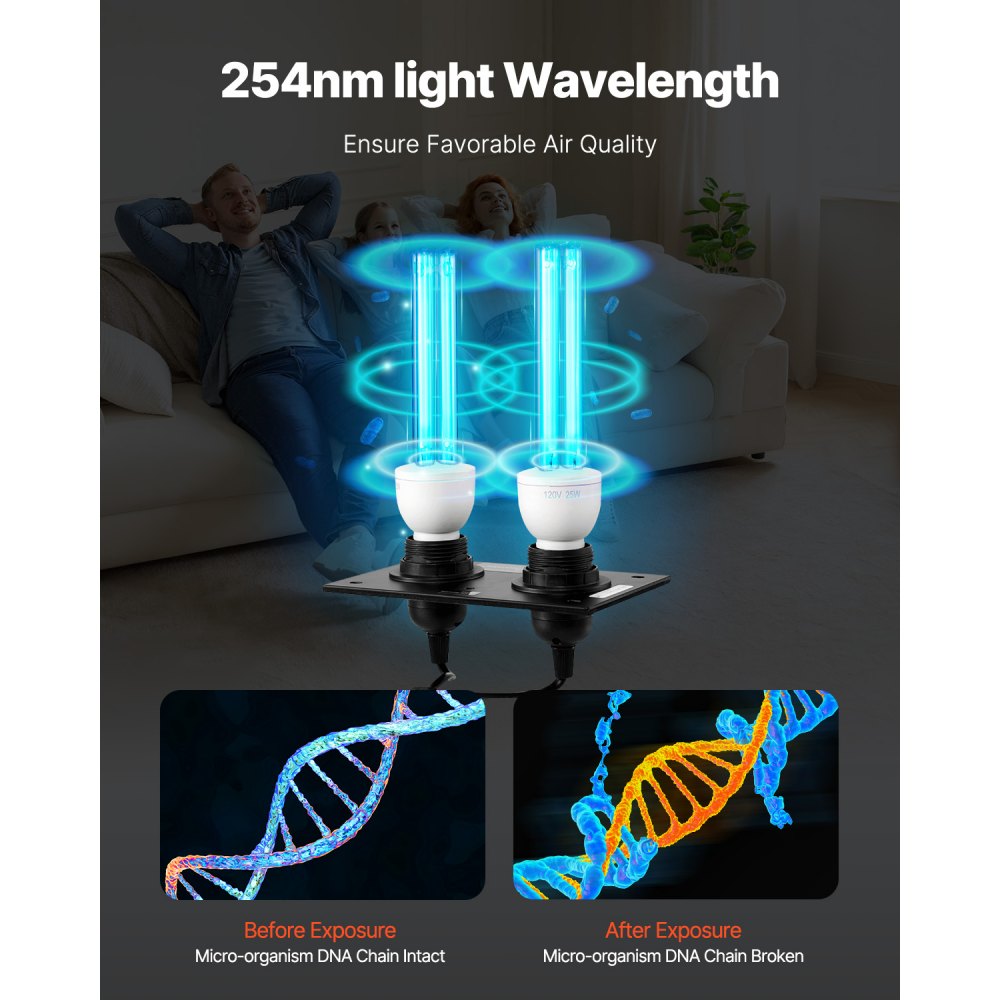 VEVOR HVAC-Luftreiniger für das ganze Haus, 50 W, 254 nm, UV-UVC-Licht im Kanal für Klimaanlagenkanäle, Luftwäscher mit 2 Ersatzbirnen, HVAC-UV-Lampen, Air-Purifier für Klimaanlagen