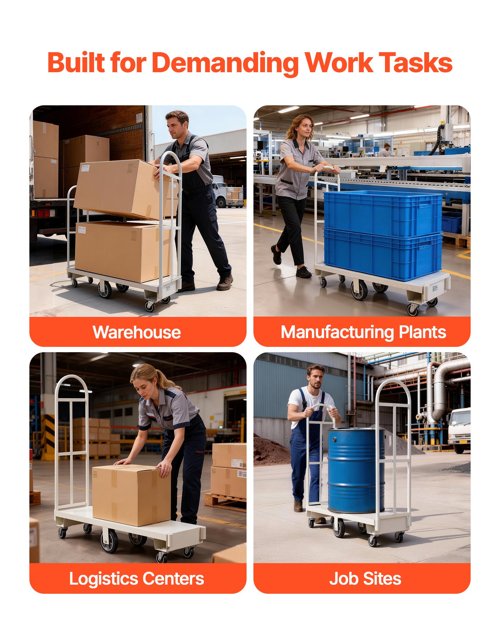 VEVOR Plattformwagen 907 kg, Schwerlast-Transportwagen, Industrieller Lagerwagen mit 6 Rädern & zwei abnehmbaren Griffen, für Lagerhallen, Werkstatt, Fabrik, 1525x410x1510 mm Rollwagen