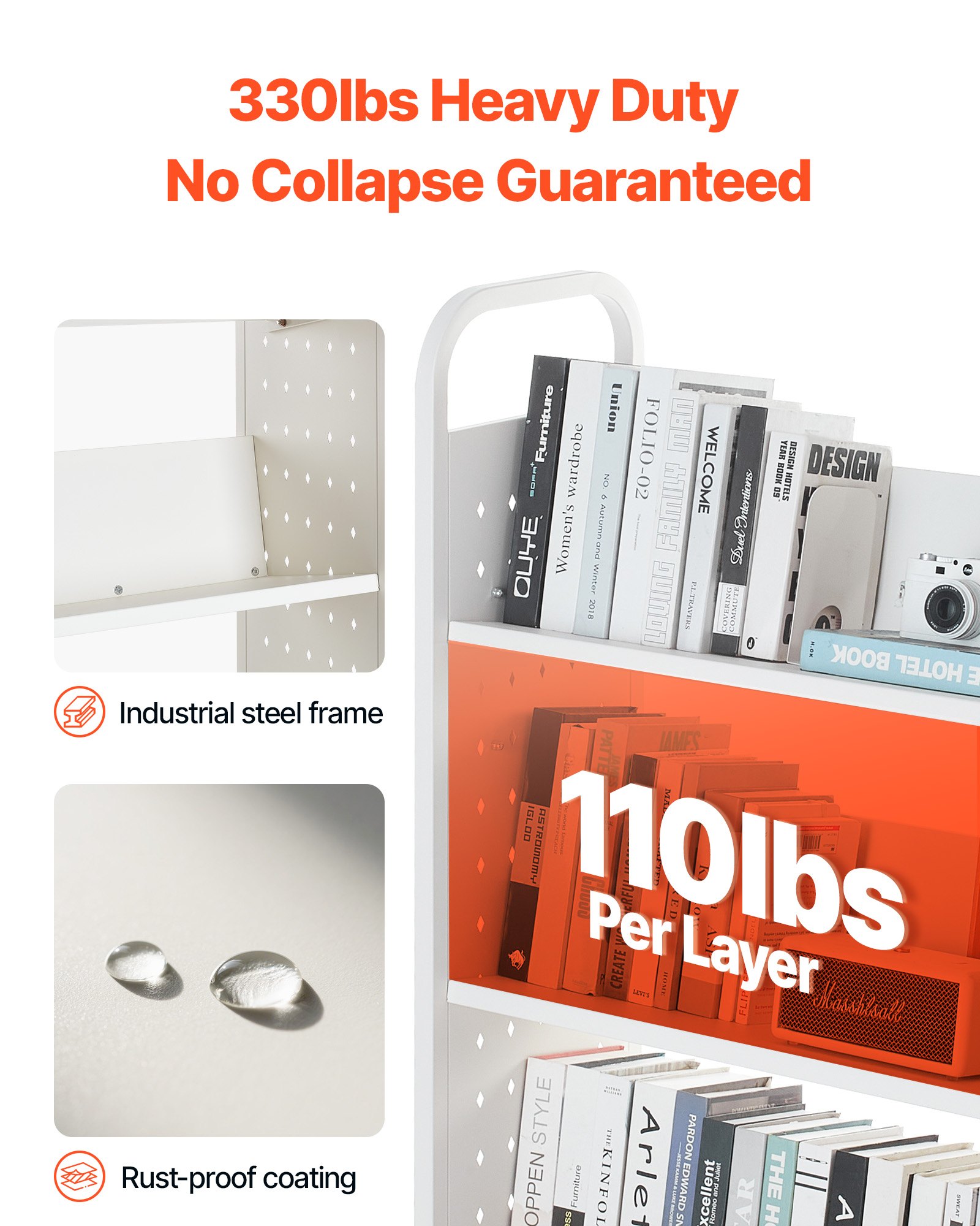 VEVOR Bücherwagen, 150 kg Tragkraft, Bibliothekswagen, 77 x 38 x 122 cm, einseitiges V-förmiges Bücherregal mit Doppelbremsrollen, für Wohnzimmer, Büro, Schule, Weiß