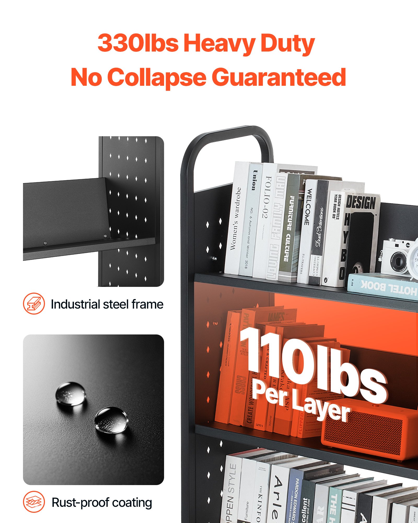 VEVOR Bücherwagen, 150 kg Tragkraft, Bibliothekswagen, 77 x 38 x 122 cm, einseitiges V-förmiges Bücherregal mit Doppelbremsrollen, Bücherregalwagen für Wohnzimmer, Büro, Schule, Schwarz