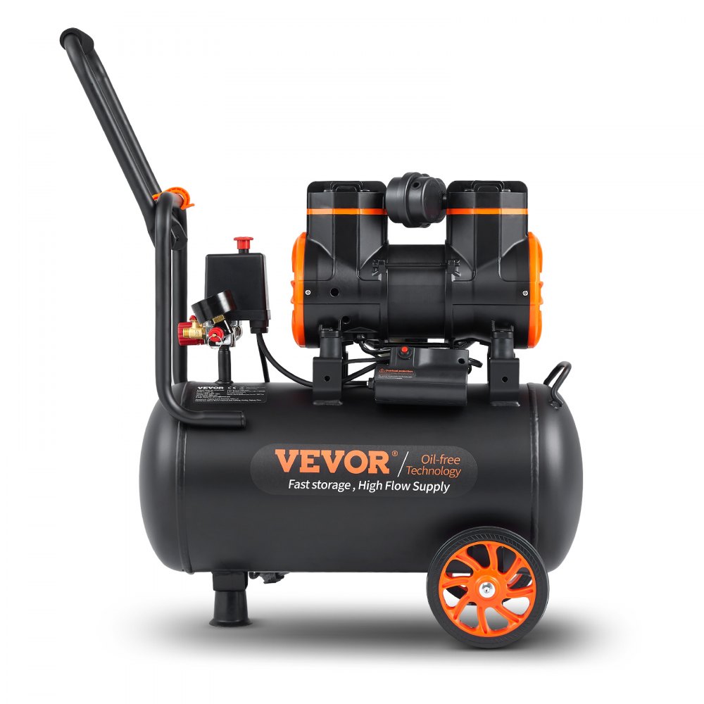 VEVOR Druckluftkompressor 2800U/min Flüsterkompressor 70dB Ölfreier Kompressor mit 2 Rädern 24L Druckbehälter 6-8Bar 1450W (2PS) 3,5 MPa  Autoreparaturen Sprühlackierung Holzarbeiten