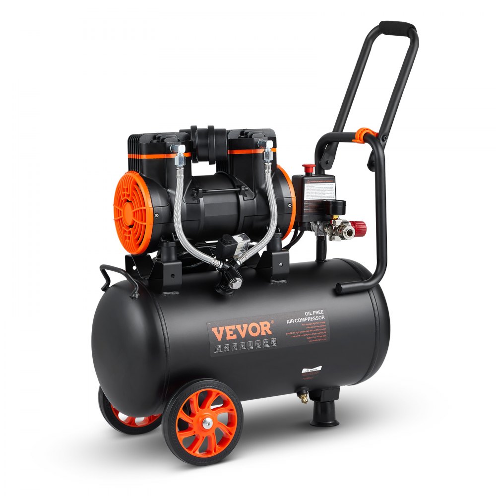 VEVOR Druckluftkompressor 2800U/min Flüsterkompressor 70dB Ölfreier Kompressor mit 2 Rädern 24L Druckbehälter 6-8Bar 1450W (2PS) 3,5 MPa  Autoreparaturen Sprühlackierung Holzarbeiten