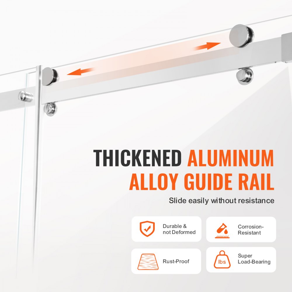 VEVOR rahmenlose Duschtür Schiebetür für Duschabtrennung 1474-1499 x 1905 mm, Dusch-Glasschiebetür mit 8 mm klarem Hartglas, wasserdicht bruchsicher schmutzabweisend, mit Edelstahlbeschlägen