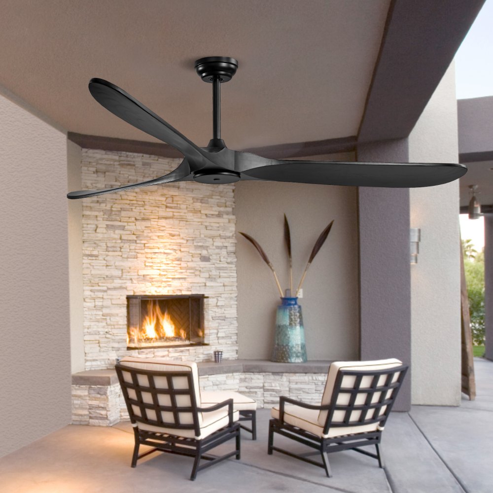 VEVOR 180 cm Deckenventilator ohne Beleuchtung, 6-Gang-Fernbedienung, 3 Holzflügel, umkehrbarer Gleichstrommotor, Außenventilator für Schlafzimmer, Wohnzimmer, Terrasse, Innen-/Außenbereich, schwarz