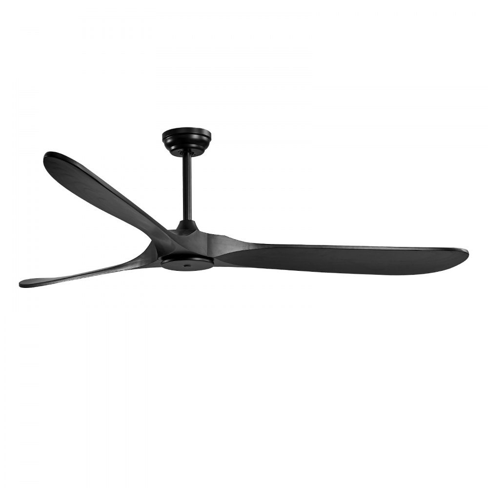 VEVOR 180 cm ceiling fan without light, 6-speed remote control, 3 wooden blades, reversible DC motor, outdoor fan for bedroom, living room, patio, indoor/outdoor use, black