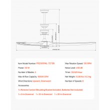 VEVOR 180cm Deckenventilator Holzflügel kein Licht Fernbedienung Motor umkehrbar