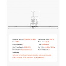 VEVOR 213cm Alu Deckenventilator Ohne Beleuchtung Fernbedienung DC Motor Schwarz