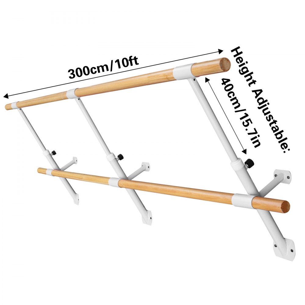 VEVOR 3 M Ballettstange Wand Montierte Stretchleiter 20KG Einzelstange Ballettstange Wandhalterung Höhenverstellbar Stabil zu Hause Turnhallenstange für Tanz und Bewegungstraining(3M, Weiß)