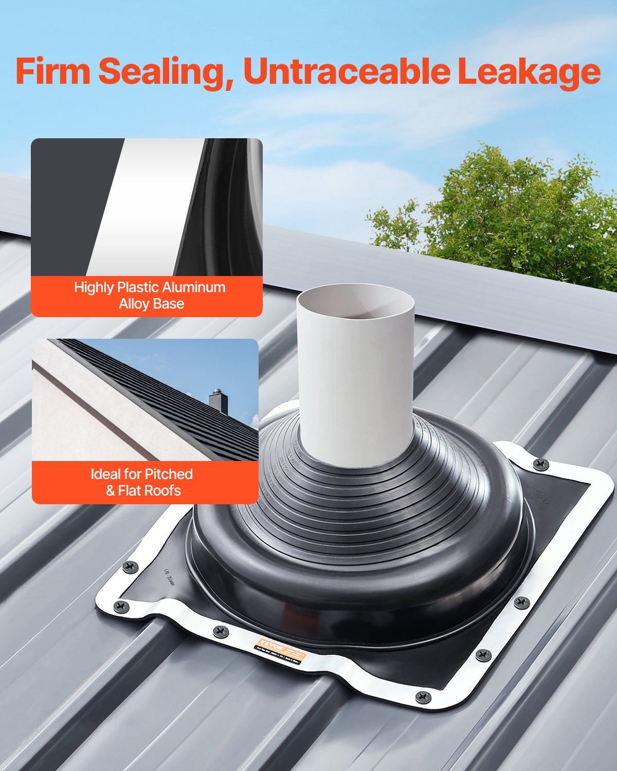 VEVOR 2-piece pipe collar set, suitable for pipe outer diameters from 170 to 355 mm, EPDM roof penetration, roof sealing flange -55 to 100℃, for chimneys, wood stoves & external ventilation pipes