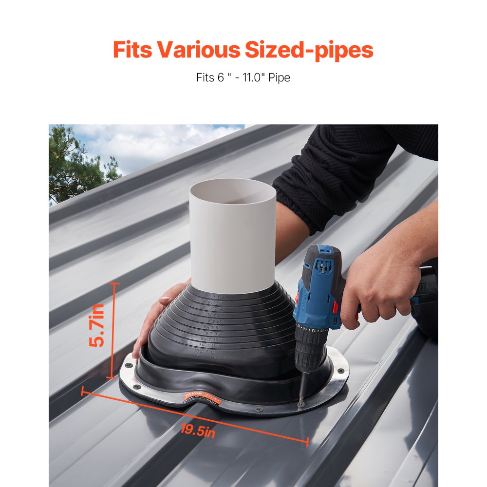 VEVOR 2-piece pipe collar set, suitable for pipe outer diameters from 150 to 280 mm, EPDM roof penetration, roof sealing flange -55 to 100℃, for chimneys, wood stoves and external ventilation pipes