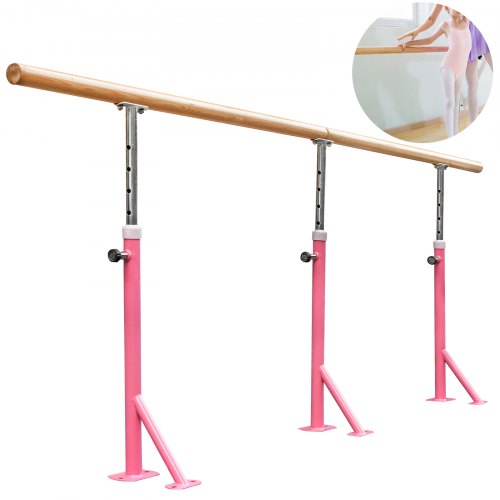 VEVOR 3 M Ballettstange Freistehend Bodenstehend Bodenmontage Stretchleiter Einzelstange Ballettstange Höhenverstellbar Stabil Zuhause Tanz Training(3M, Pink)