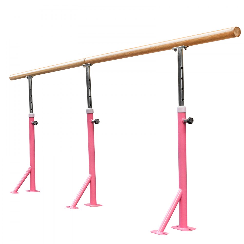 VEVOR 3 M Ballettstange Freistehend Bodenstehend Bodenmontage Stretchleiter Einzelstange Ballettstange Höhenverstellbar Stabil Zuhause Tanz Training(3M, Pink)