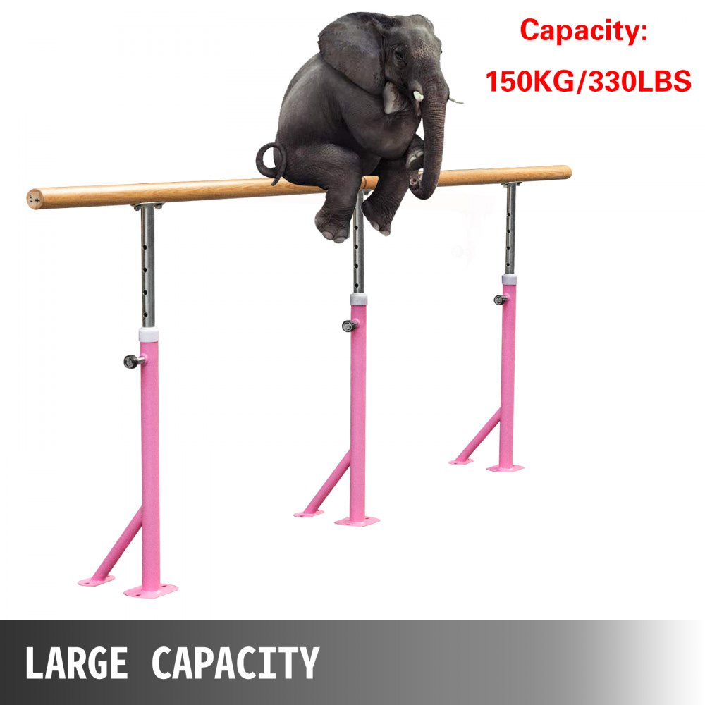 VEVOR 3 M Ballettstange Freistehend Bodenstehend Bodenmontage Stretchleiter Einzelstange Ballettstange Höhenverstellbar Stabil Zuhause Tanz Training(3M, Pink)