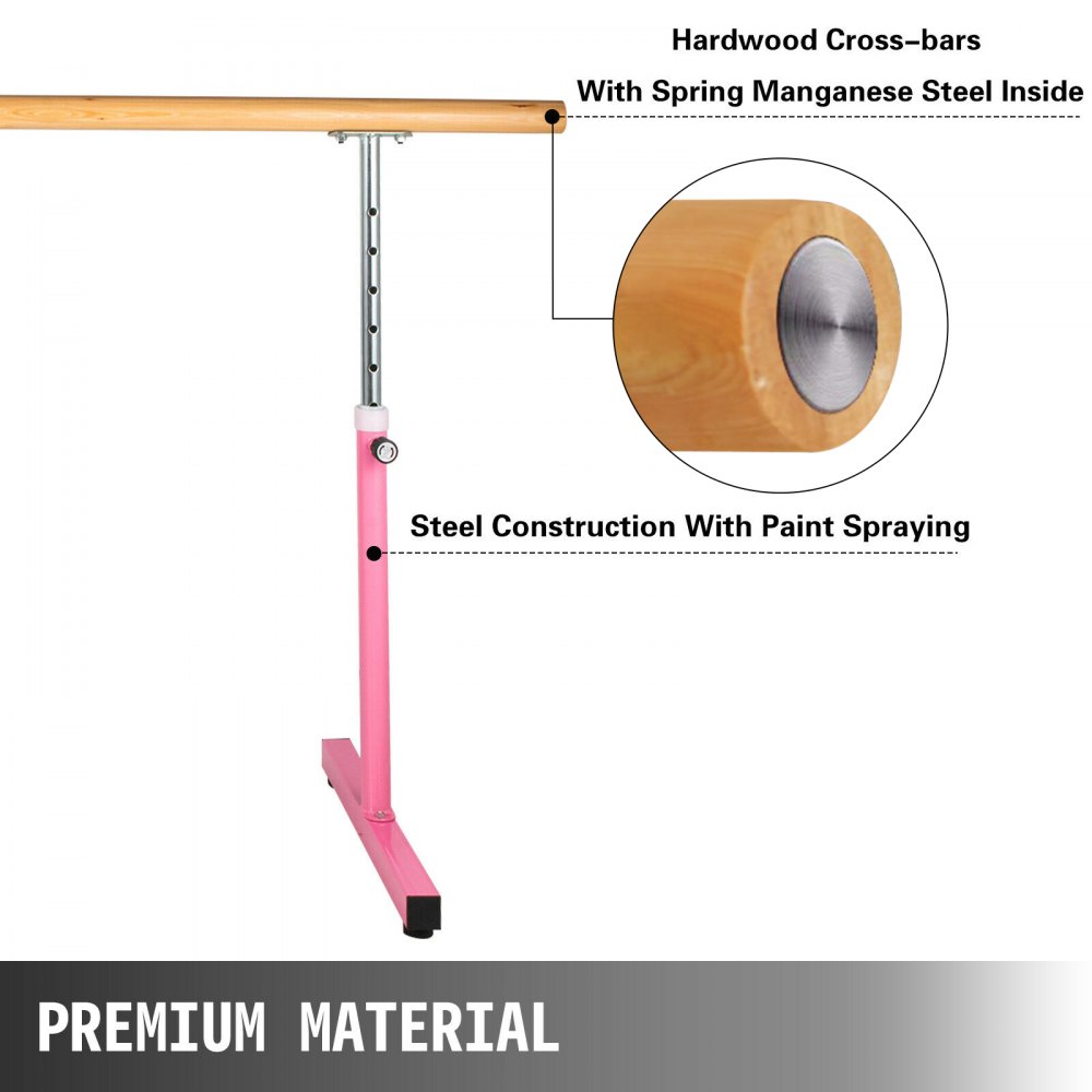 VEVOR 2M Ballettstange Freistehend Stretchleiter Doppelstange Ballettstange Höhenverstellbar Stabil Zuhause Tanz Training(2M, Pink)