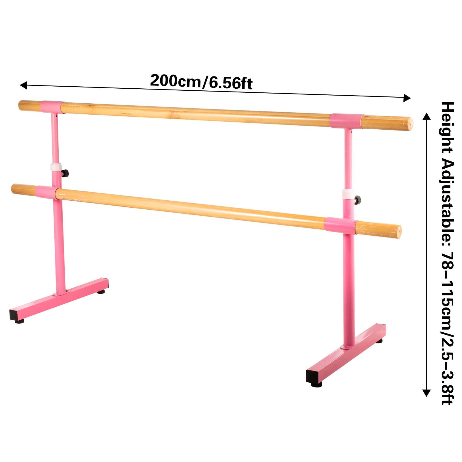 VEVOR 2M Ballettstang Freistehend Stretchleiter 20KG Doppelstange Ballettstange Höhenverstellbar Stabil Zuhause Tanz Training(2M, Pink)