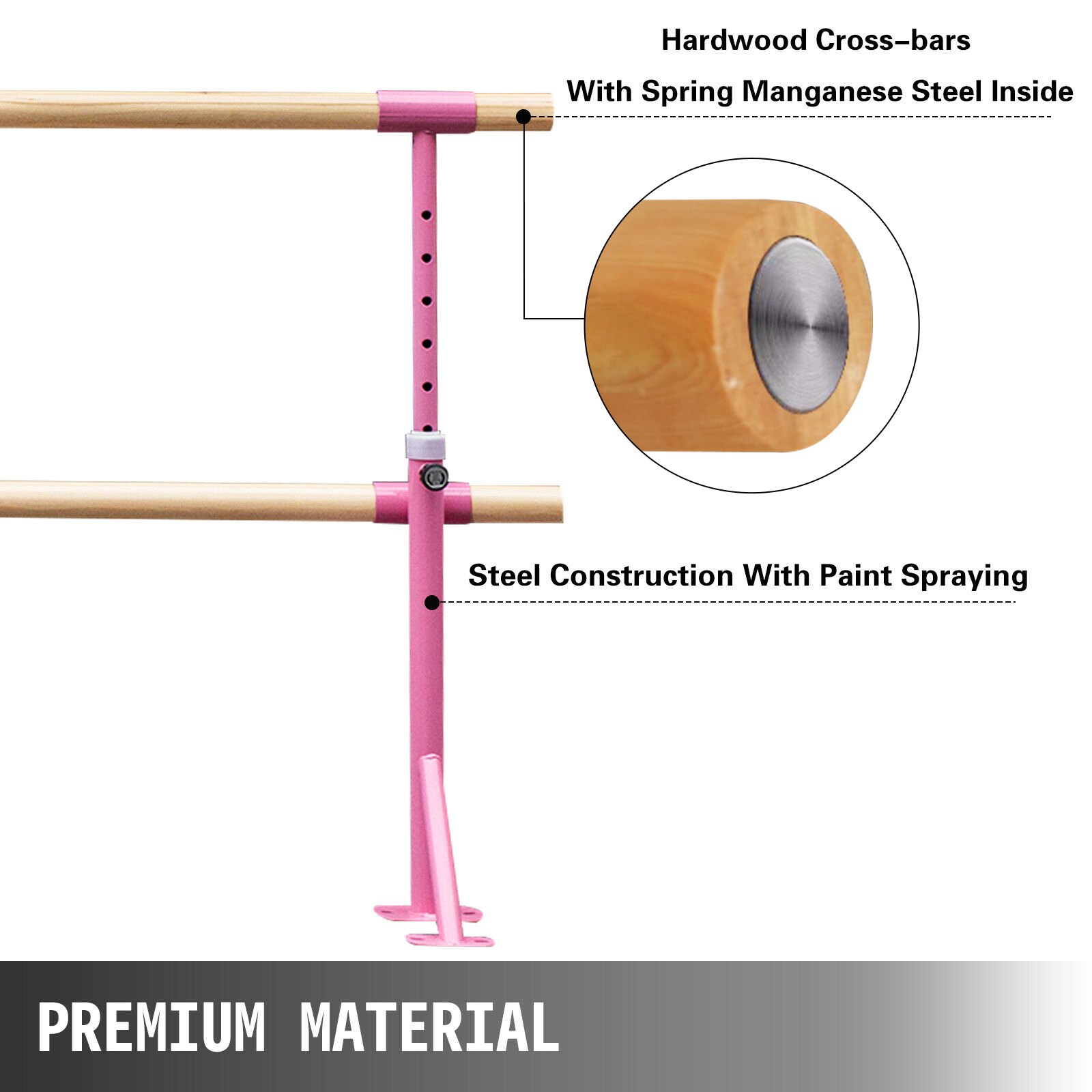 VEVOR 3M Ballettstange Freistehend Stretchleiter 23KG Doppelstange Ballettstange Höhenverstellbar Stabil Zuhause Tanz Training(3M, Pink)