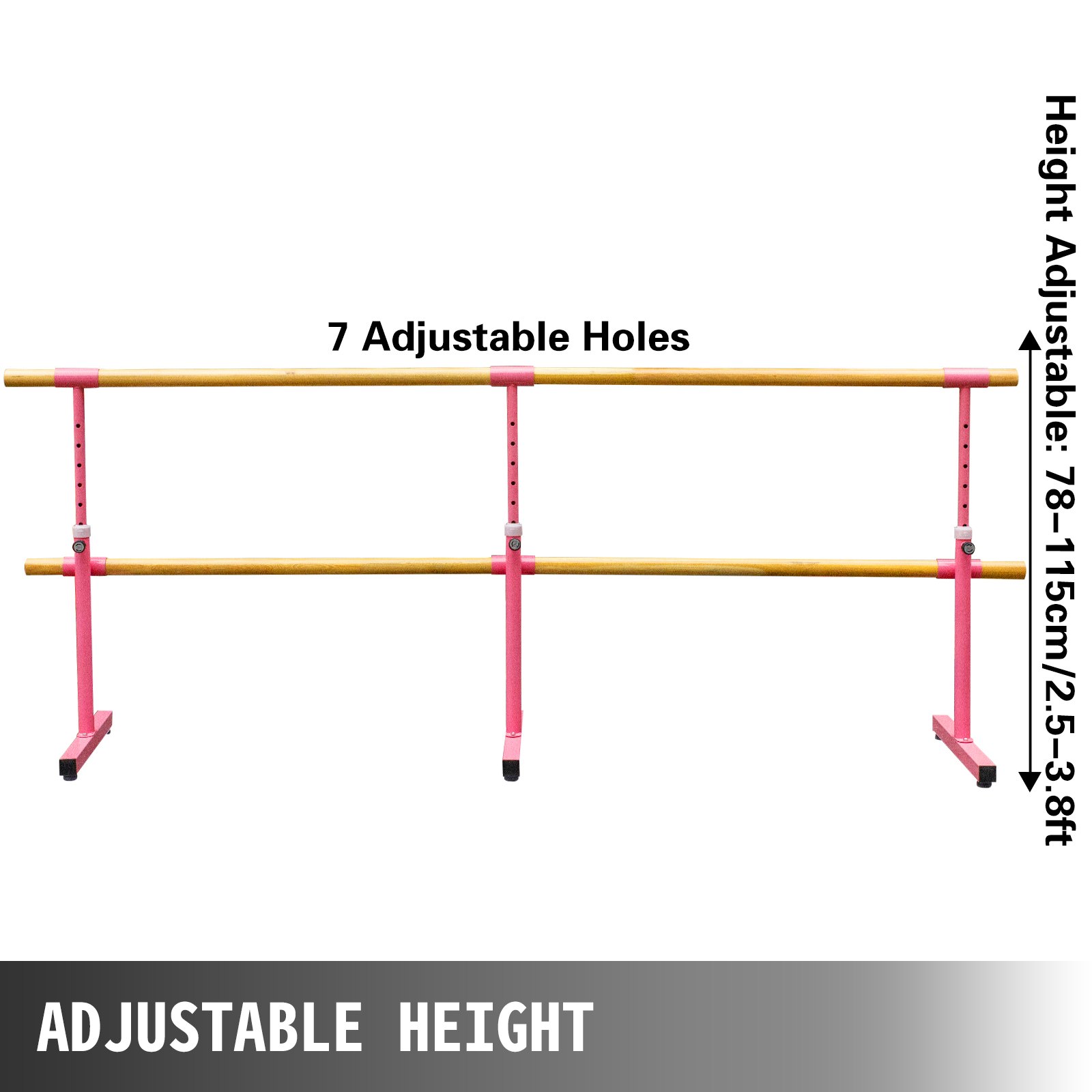 VEVOR 3M Ballettstange Freistehend Stretchleiter 23KG Doppelstange Ballettstange Höhenverstellbar Stabil Zuhause Tanz Training(3M, Pink)