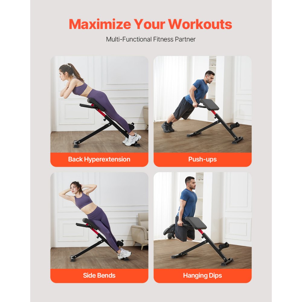 VEVOR römischer Stuhl Hyperextensionsbank Rückenstrecker 113 kg belastbare und faltbare Extensionsmaschine, Trainingsgerät für Rückenmuskeltraining, Fitness-Hantelbank für das Heim-Fitnessstudio