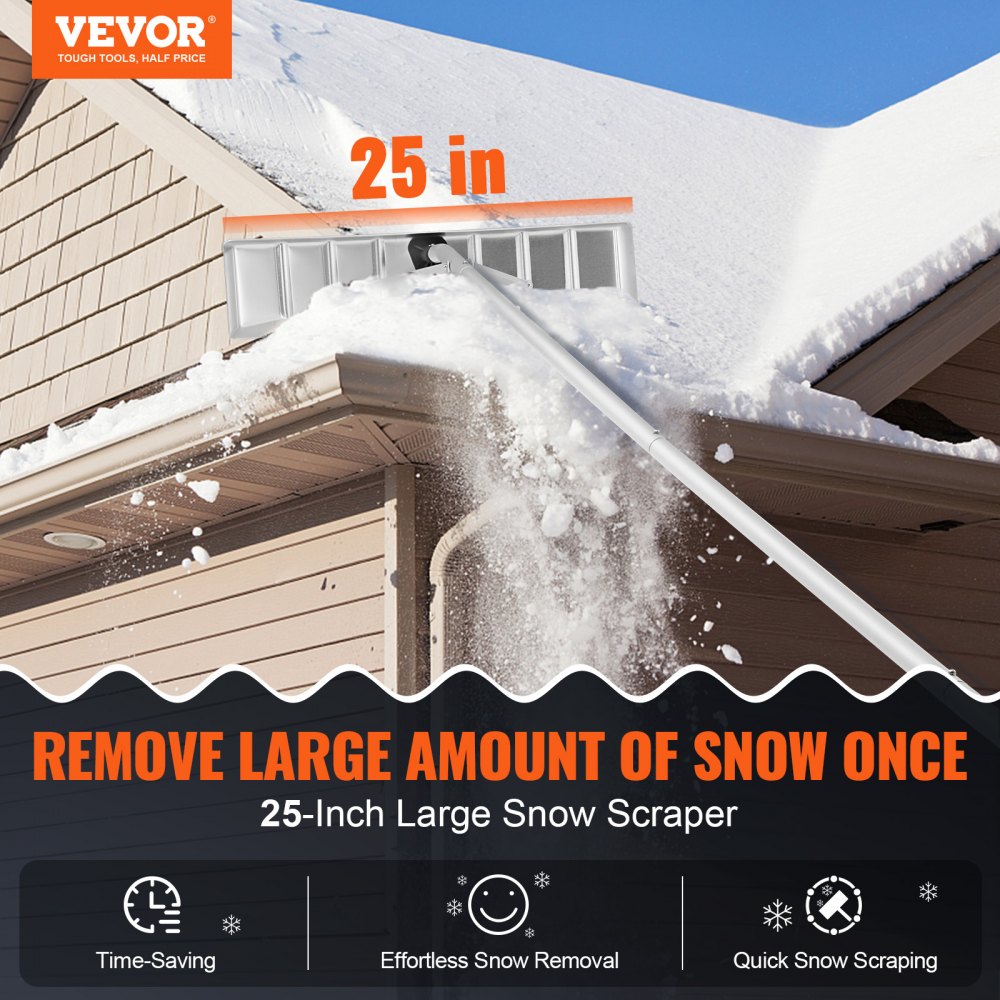 VEVOR Schneeschaufel Dach 64 cm, Einstellbereich 1,52 bis 6,4 m