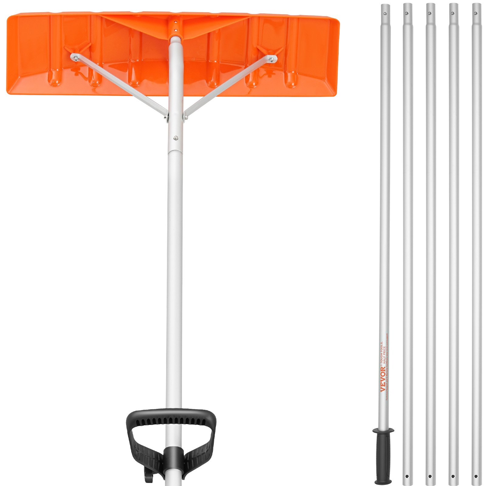VEVOR Snow Shovel for Roofs, 64 cm, Adjustable Range 1.52 to 6.4 m, Roof Snow Remover made of Aluminum and ABS Shovel, Snow Pusher, Snow Remover, Roof Clearer with Non-Slip Handle