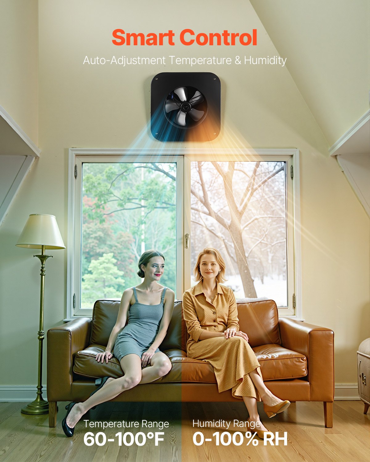 VEVOR Solar-Powered Fan, 50W Solar Roof Fan with Thermostat, Remote Control, 84950 L/min Airflow, Integrated Smoke Sensor with Automatic Shut-Off for Cooling & Dehumidifying