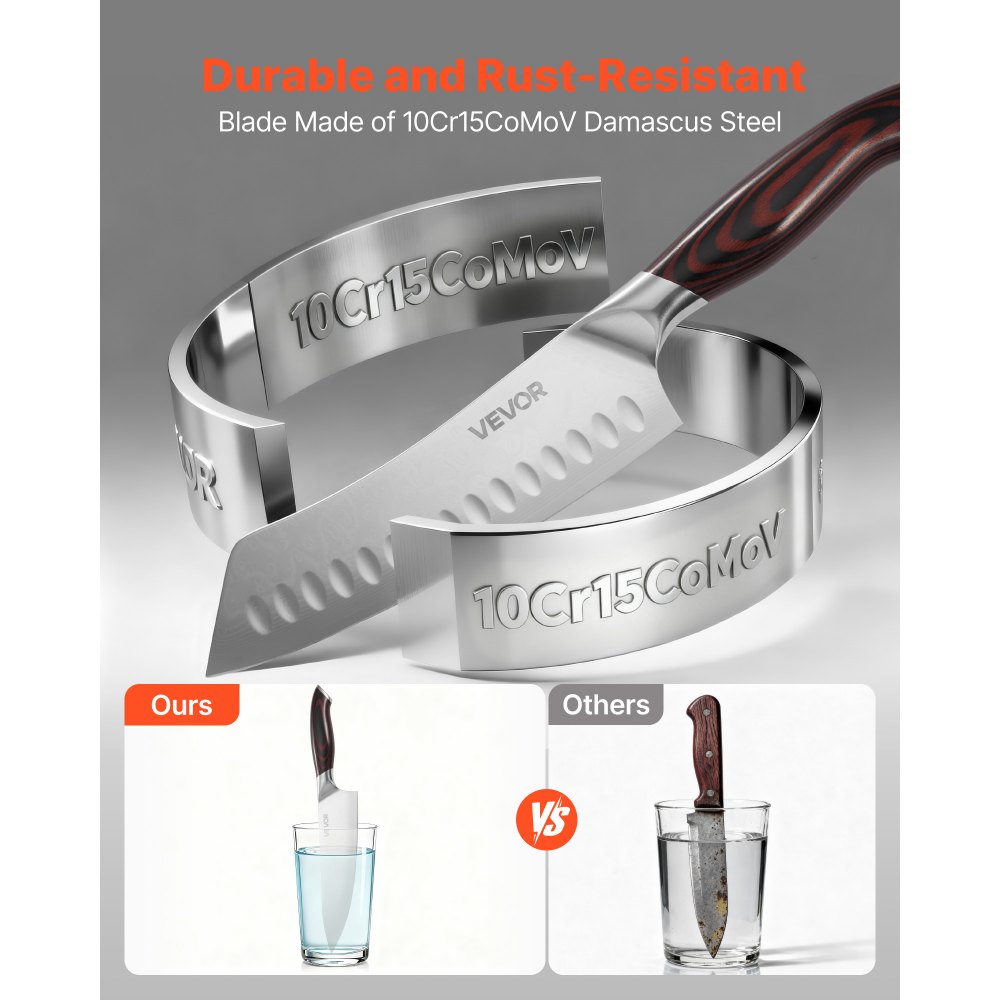 VEVOR Küchenmesserset 5-tlg. Set, Messer aus hochkohlenstoffhaltigem Edelstahl, langlebig & rostbeständig, Küchenbesteck mit ergonomischem & bruchfestem Griff für präzises Schneiden